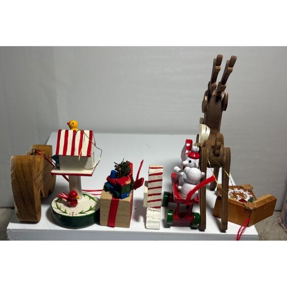 Vintage Wooden Christmas Ornaments Collection Reindeer Rocking Horse Bird House - Picture 12 of 14